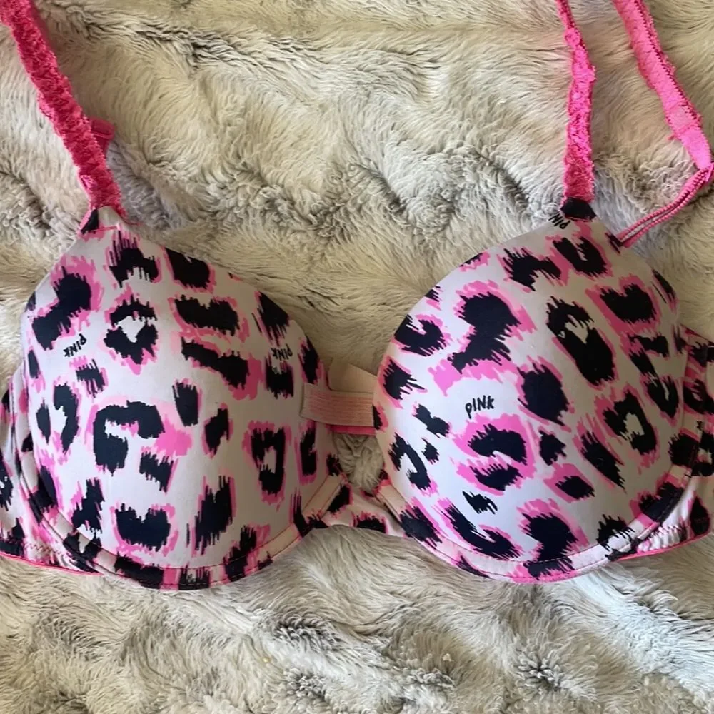 Victoria’s Secret PINK Push-up Bra Hot Pink Leopard Print 34C